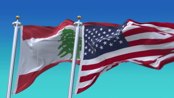 4k Estados Unidos da América EUA e Líbano Bandeira nacional de fundo . — Vídeo de Stock