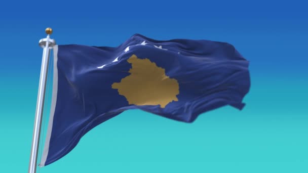 4k Kosovo National flagga rynkor viftande vind himmel sömlös loop bakgrund. — Stockvideo