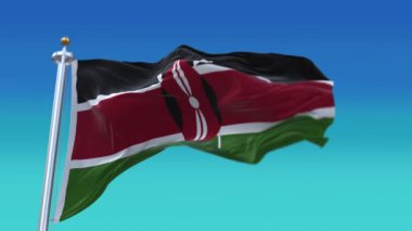 4k Kenya Ulusal bayrağı dalgalanan rüzgârlı gökyüzü pürüzsüz döngü arka planı.