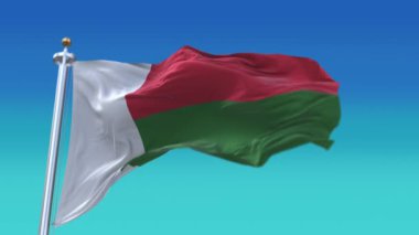 4k Madagaskar Ulusal bayrak dalgalanan rüzgar gökyüzü pürüzsüz döngü arka plan.