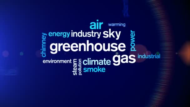 4k Greenhouse Gas Animated Tag Nube de palabras, Diseño de texto tipografía de animación. — Vídeo de stock