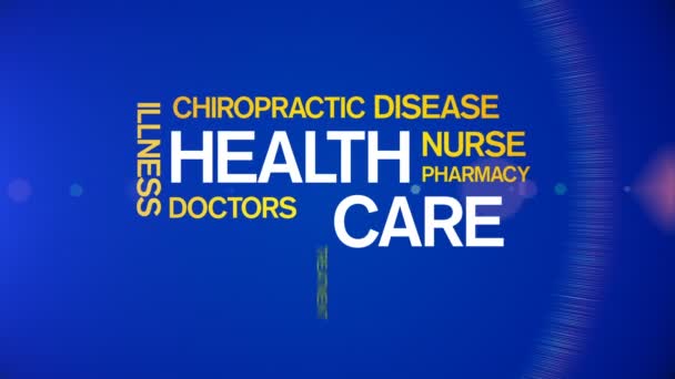 4k Soins de santé Animé Tag Word Cloud, Conception de texte Animation Typographie.