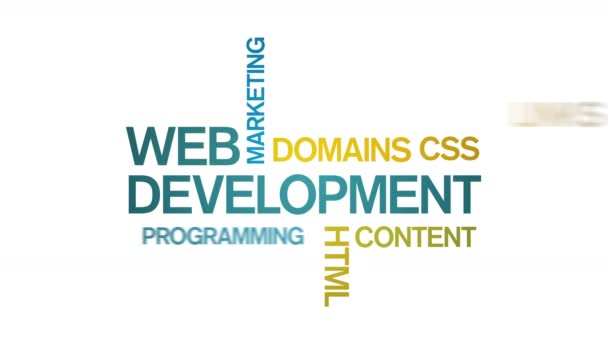 4k Web Development Animado Tag Word Cloud, Tipografia de animação de design de texto. — Vídeo de Stock
