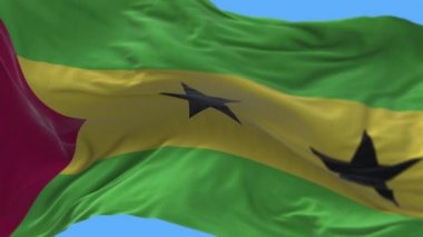 4k Sao Tome ve Principe Ulusal bayrak kırışıklıkları gökyüzü pürüzsüz arkaplan sallıyor.