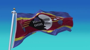 4k Svaziland Ulusal bayrak kırışıklıkları rüzgarın gökyüzünde pürüzsüz bir döngü oluşturur.