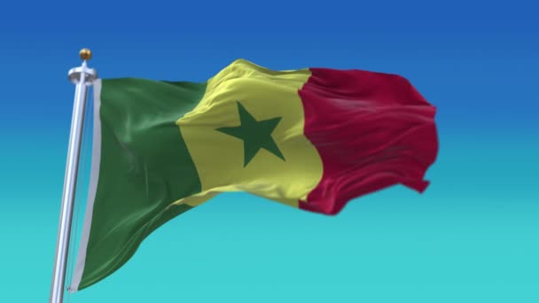 4k Senegal National flag wrinkles waving wind sky seamless loop background. — Stock Video