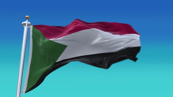 4k Sudan Flaga narodowa zmarszczki machanie wiatr niebo bezszwowe pętli tło. — Wideo stockowe