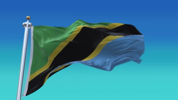 4k Tanzania National flag wrinkles waving wind sky seamless loop background. — Stock Video