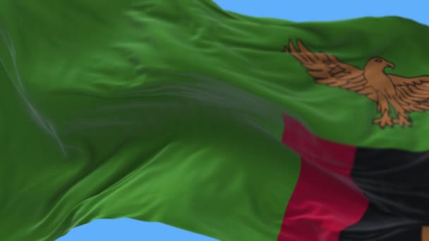 4k Zambia Nationale vlag rimpels wuivende wind hemel naadloze lus achtergrond. — Stockvideo