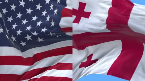 4k Stany Zjednoczone Ameryki USA i Gruzja Flaga narodowa tle. — Wideo stockowe