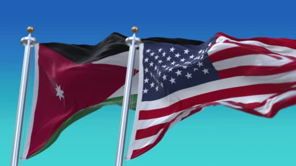 4k Spojené státy americké Usa a Jordan Národní vlajka pozadí. — Stock video