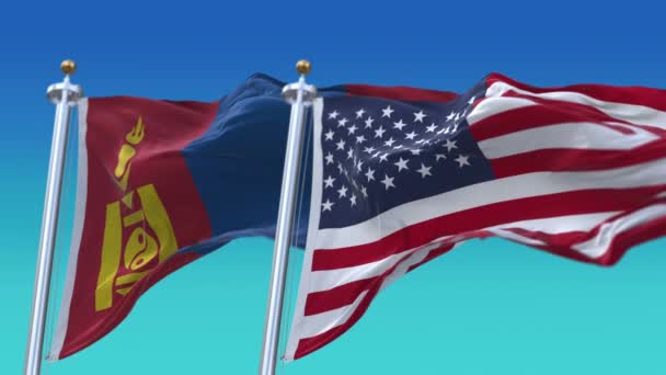 4k Estados Unidos da América EUA e Mongólia Bandeira nacional fundo . — Vídeo de Stock