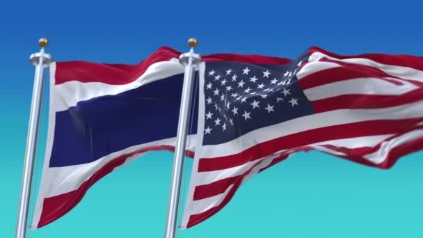 4k Förenta staterna USA och Thailand Nationell flagga bakgrund. — Stockvideo