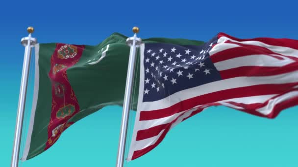 4k Stati Uniti d'America USA e Turkmenistan Sfondo della bandiera nazionale . — Video Stock