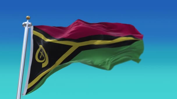 4k vanuatu Nationale vlag rimpels zwaaien wind hemel naadloze lus achtergrond. — Stockvideo