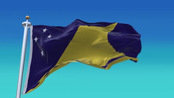 4k Tokelau National flag wrinkles waving wind sky seamless loop background. — Stock Video