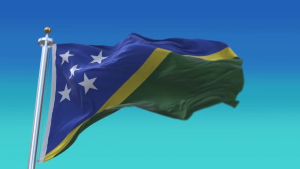 4k Solomon Islands National flag wrinkles waving wind sky seamless background. — Stock Video