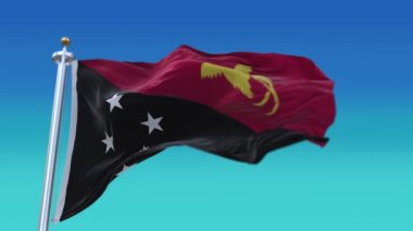 4k Papua Yeni Gine Ulusal bayrak kırışıklıkları Rüzgâr gökyüzünü pürüzsüz bir şekilde dalgalandırıyor