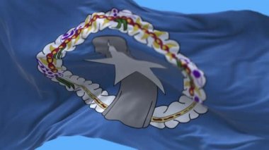 4k Kuzey Mariana Adaları Ulusal bayrak kırışıklıkları rüzgarın arka planda dalgalanması.