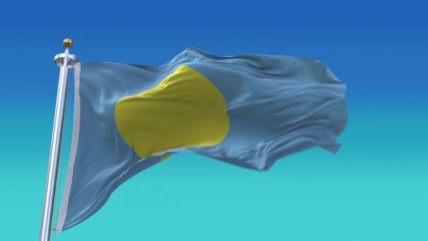 4k Palau Εθνική σημαία ρυτίδες κυματίζει τον ουρανό απρόσκοπτη βρόχο φόντο. — Αρχείο Βίντεο