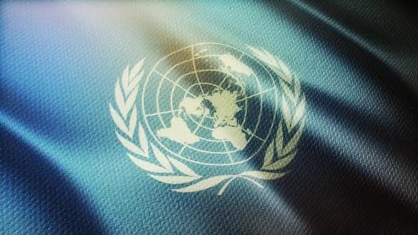 4k Bandera Nacional de las Naciones Unidas arrugas viento de lazo sin costuras en el fondo del cielo . — Vídeo de stock