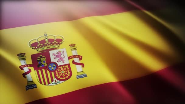 4k Spain National flag wrinkles wind in Spanish seamless loop background. — 비디오