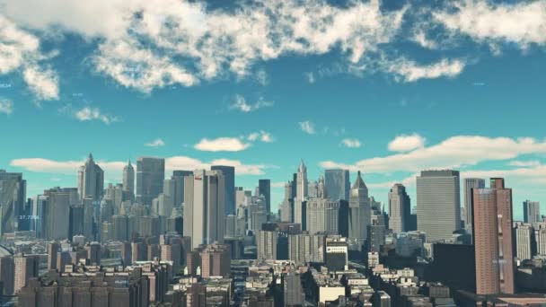 4k, Données numériques, nuage timelapse survolent les bâtiments urbains et les gratte-ciel . — Video