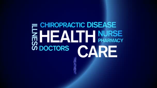 4k Soins de santé Animé Tag Word Cloud, Conception de texte Animation Typographie.