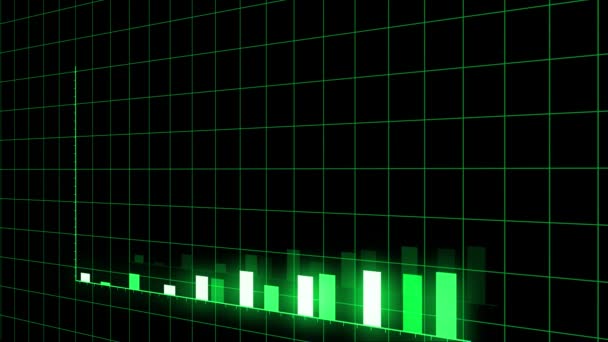 Graphique HUD 4k avec flèche montant et statistiques de barre, Tendance numérique des entreprises. — Video