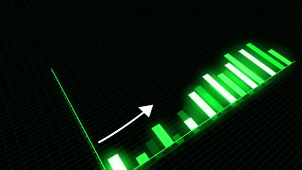 Grafico HUD 4k con frecce ascendenti e statistiche a barre, data wall digitale, Economia globale — Video Stock