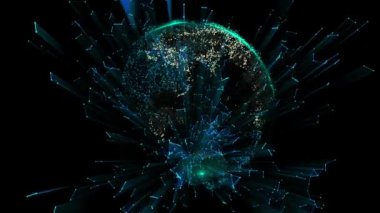 4k soyut dijital veri küresi, uydu verisi indirme. Ağ gezegeni Dünya.