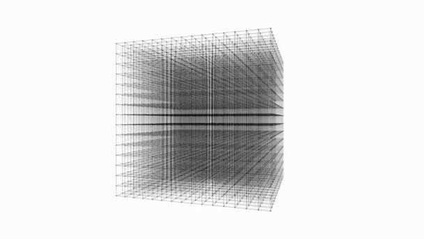 Grade de dados digital abstrata 4K, projeto da partícula do ponto da caixa do cubo, progresso da computação . — Vídeo de Stock