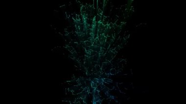 Noktalı parçacıklardan oluşan grafiği olan 4k Dönen dijital sütun.