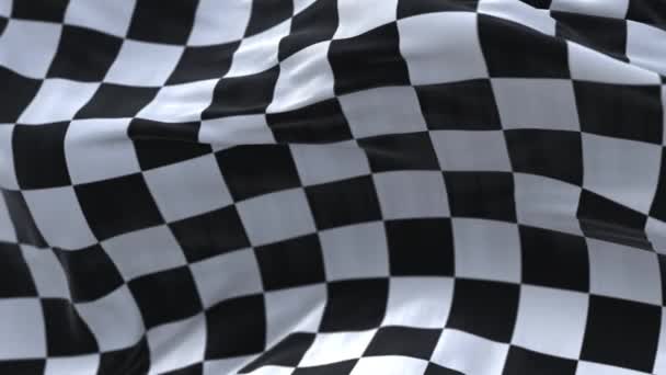 4k Checkered Race Bandeira de tecido de seda tremulando Verifique as bandeiras de corrida, ondulando pano . — Vídeo de Stock