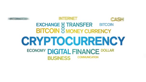 4k Crypto-monnaie Animé Tag Word Cloud, Conception de texte cinétique Typographie boucle.