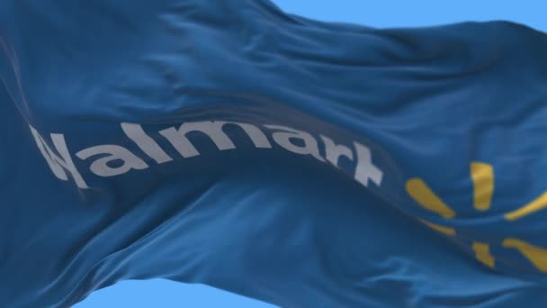 4k Walmart Company bandiera rughe vento lento movimento senza soluzione di continuità loop sfondo. — Video Stock