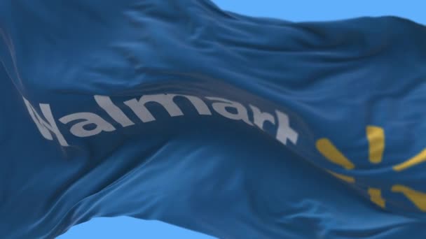 4k Walmart Company drapeau rides vent ralenti mouvement boucle sans couture fond. — Video