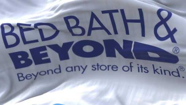 4k Bedbath & beyond Firmenflagge Falten Wind Slow Motion Schleife Hintergrund. — Stockvideo