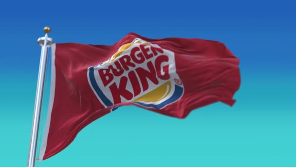 4k Burger King Company flagga rynkor vind Slow Motion sömlös loop bakgrund. — Stockvideo