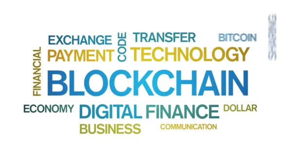 4k blockchain Animated Tag Word Cloud, Conception de texte boucle cinétique typographie. — Video