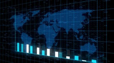 4k Oku ve çubuk istatistikleri ile düşme grafiği, dünya ile dijital veri duvarı