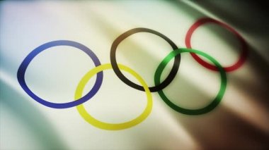 4k Olimpiyat Oyunları Halkaları Bayrak Dalgalanması Kusursuz Döngü, kumaş dokusu arkaplan.