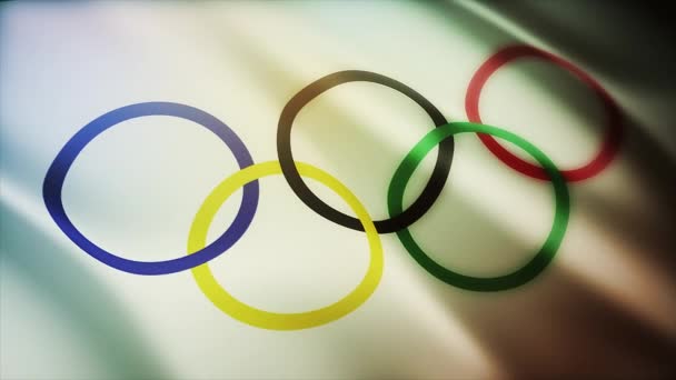 4k Olympische Game Ringen Vlag zwaaien Naadloze lus, doek textuur achtergrond. — Stockvideo