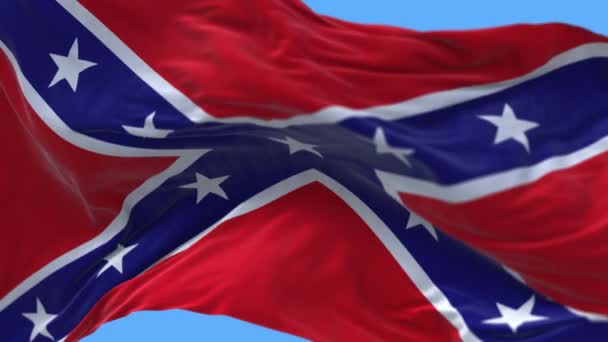 4k Konföderierte Nationalflagge Falten Wind in Schlacht nahtlose Schleife Hintergrund. — Stockvideo