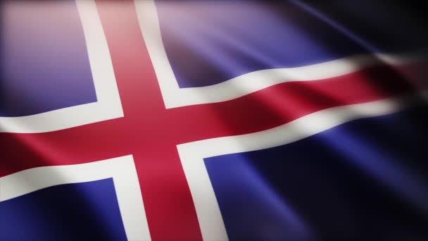 4k Island National flagga rynkor vind i isländska sömlösa loop bakgrund. — Stockvideo