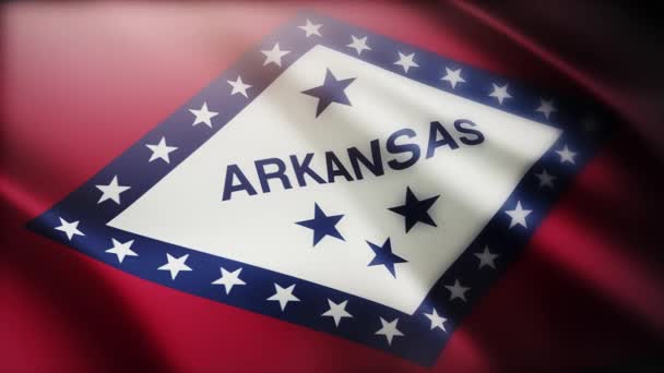 4k Arkansas flag, state in United States America, cloth texture loop background. — стоковое видео