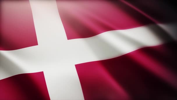 4k Denmark National flag wrinkles wind in Danish seamless loop background. — Stock Video
