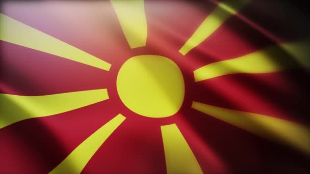 마케도니아 국기 (4k Macedonia National flag) 매끈 한 풍향 뒤에 주름살 이난 마케도니아 국기 — 비디오