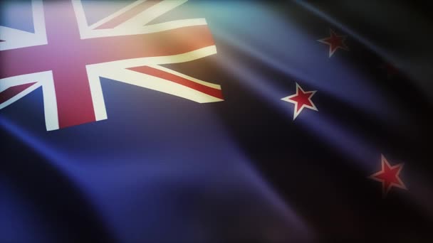 4k Új-Zéland zászló integetett a szél zökkenőmentes hurok háttér, ruha textúra.
