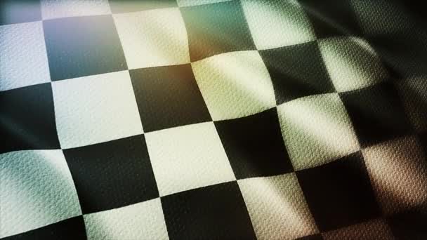 4k Checkered Race Flag шелковая ткань трепещет Проверка гоночных флагов, размахивая тканью. — стоковое видео